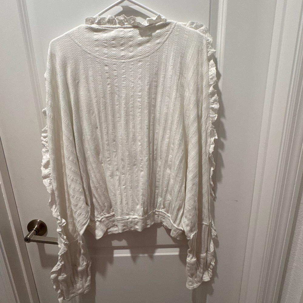 Free People Women’s White Lace L/S Flowy Top Size XL Boho - Picture 12 of 12